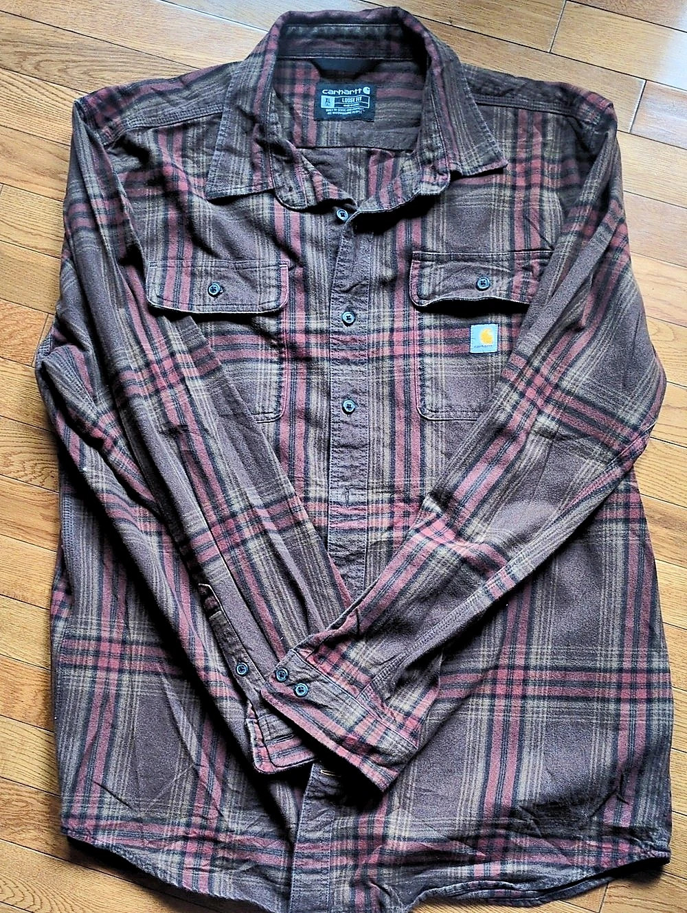Carhartt Loose Fit Heavyweight Flannel Long-Sleeve Plaid Shirt Plaid Shirt Gray